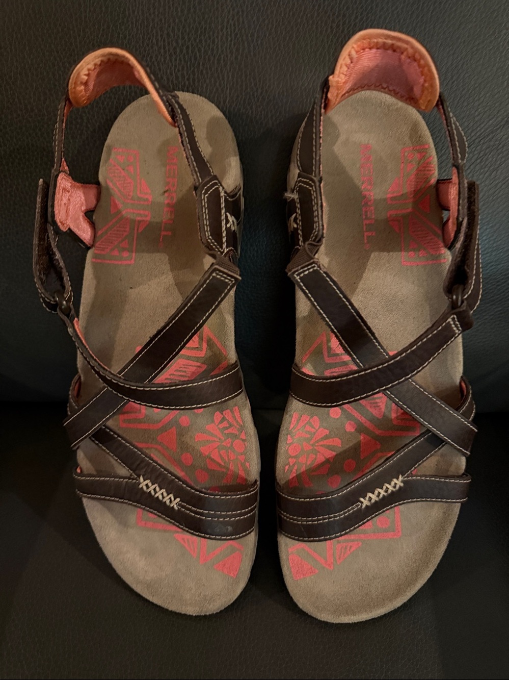 Merrell Women’s Brown Sandals with Pink Insole Detail